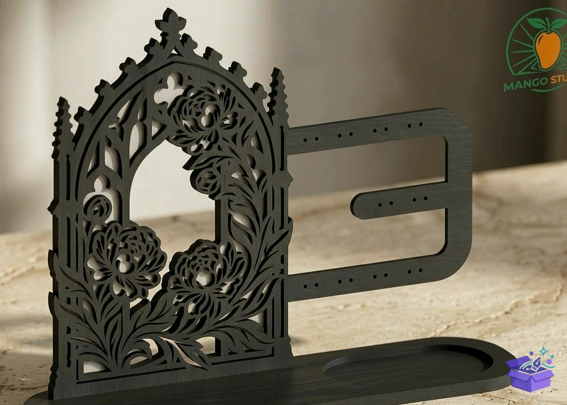 Gothic Peony Takı Aksesuar Stand Laser File - Tasarım Çizim Dosyası (SVG, DXF, EPS, PNG) önizleme 2
