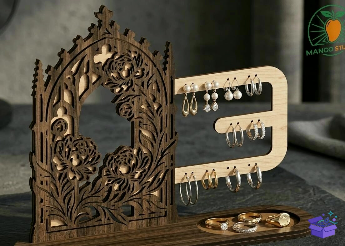 Gothic Peony Takı Aksesuar Stand Laser File - Tasarım Çizim Dosyası (SVG, DXF, EPS, PNG) önizleme 3