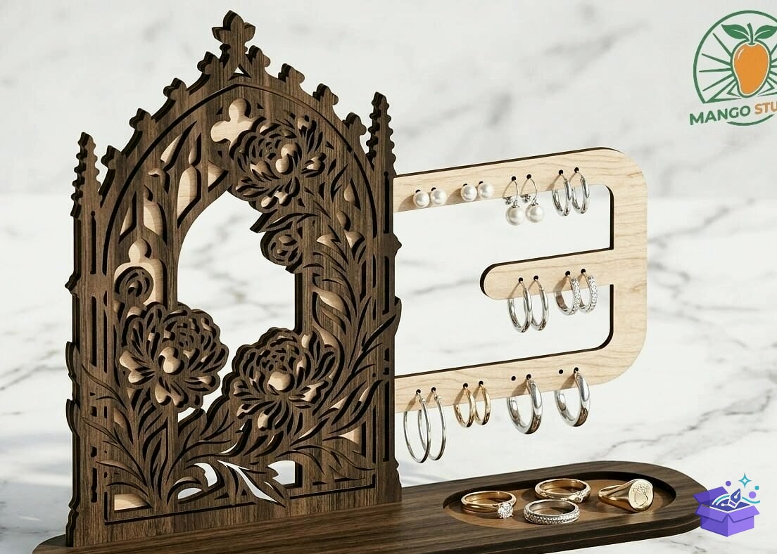 Gothic Peony Takı Aksesuar Stand Laser File - Tasarım Çizim Dosyası (SVG, DXF, EPS, PNG) önizleme 4