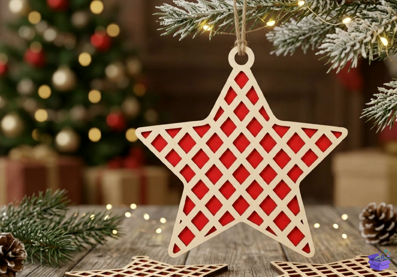 Grid Ahşap Yılbaşı Star SVG - Tasarım Çizim Dosyası (SVG, DXF, EPS, PNG) önizleme 3