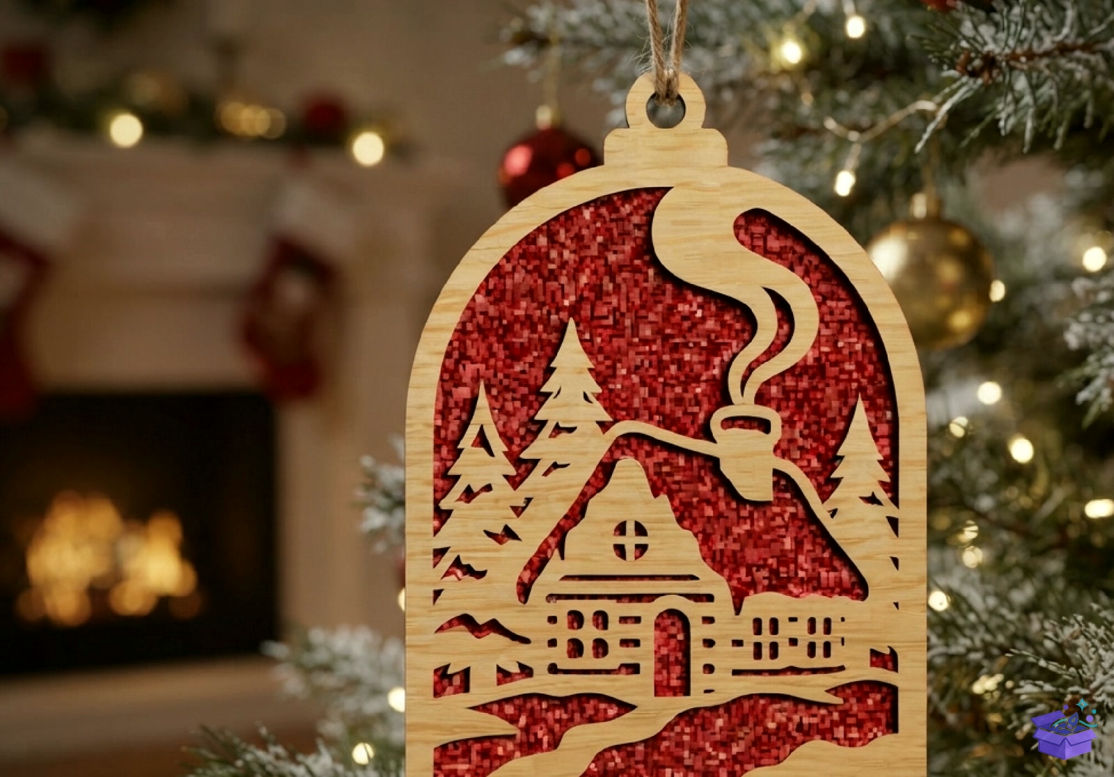 Santa Cabin Yılbaşı Ağaç Süsü SVG - Tasarım Çizim Dosyası (SVG, DXF, EPS, PNG) önizleme 2