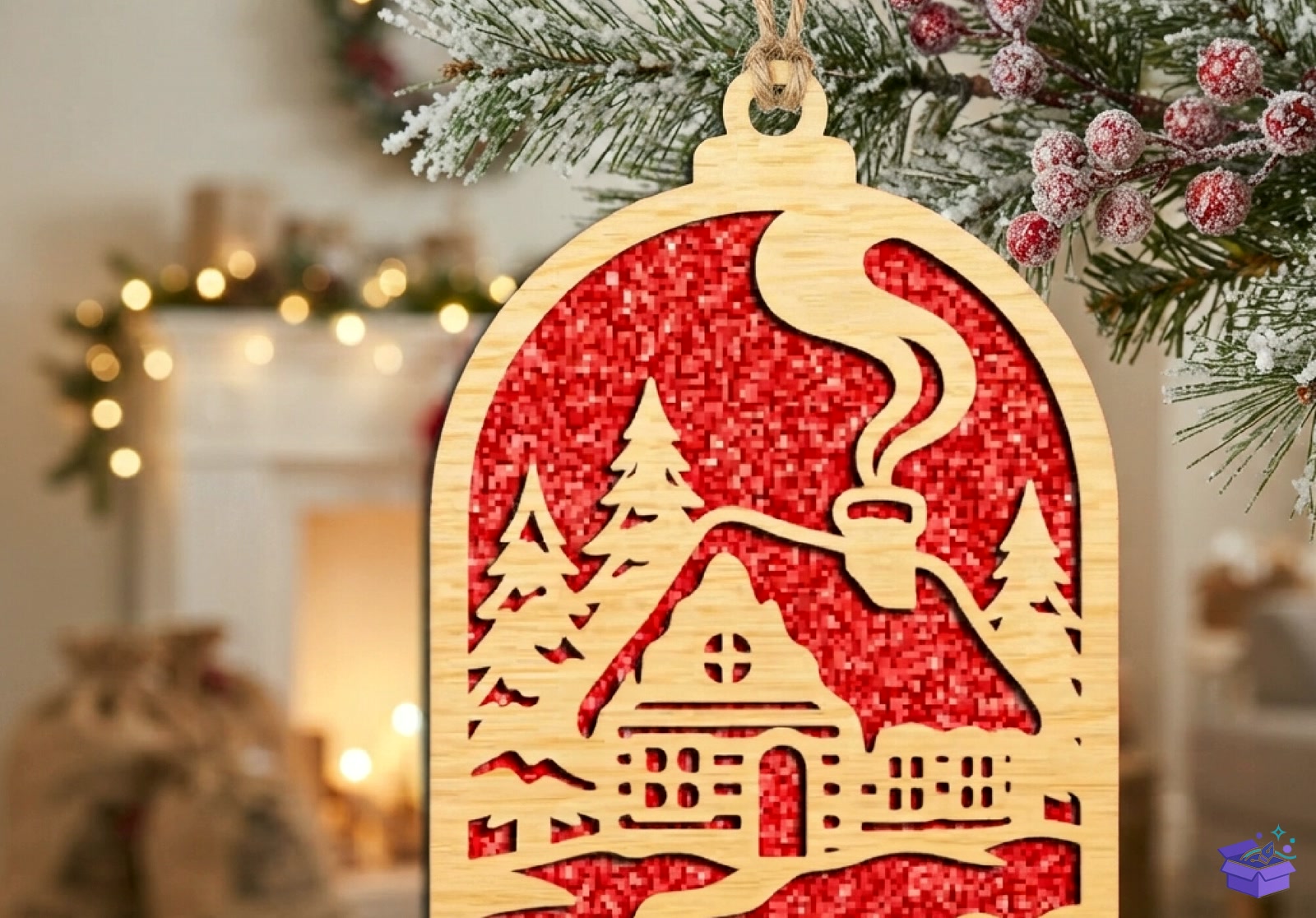Santa Cabin Yılbaşı Ağaç Süsü SVG - Tasarım Çizim Dosyası (SVG, DXF, EPS, PNG) önizleme 4