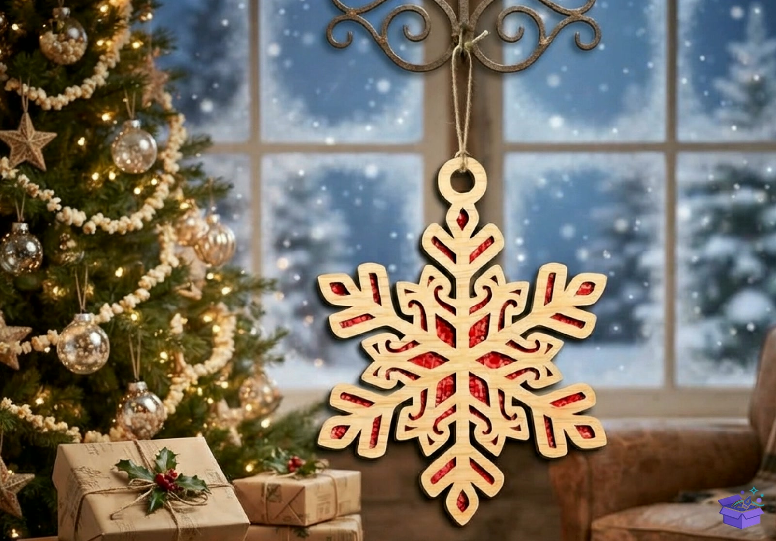 Snowflake Yılbaşı Ağaç Süsü SVG - Tasarım Çizim Dosyası (SVG, DXF, EPS, PNG) önizleme 3