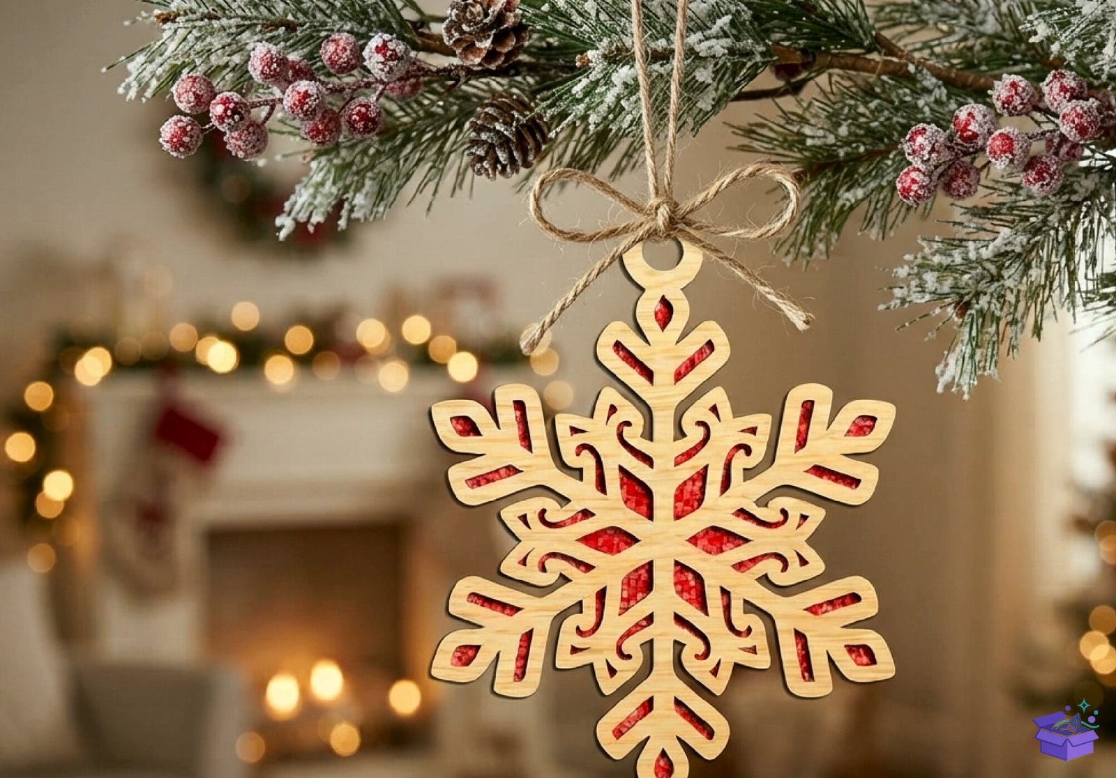 Snowflake Yılbaşı Ağaç Süsü SVG - Tasarım Çizim Dosyası (SVG, DXF, EPS, PNG) önizleme 4