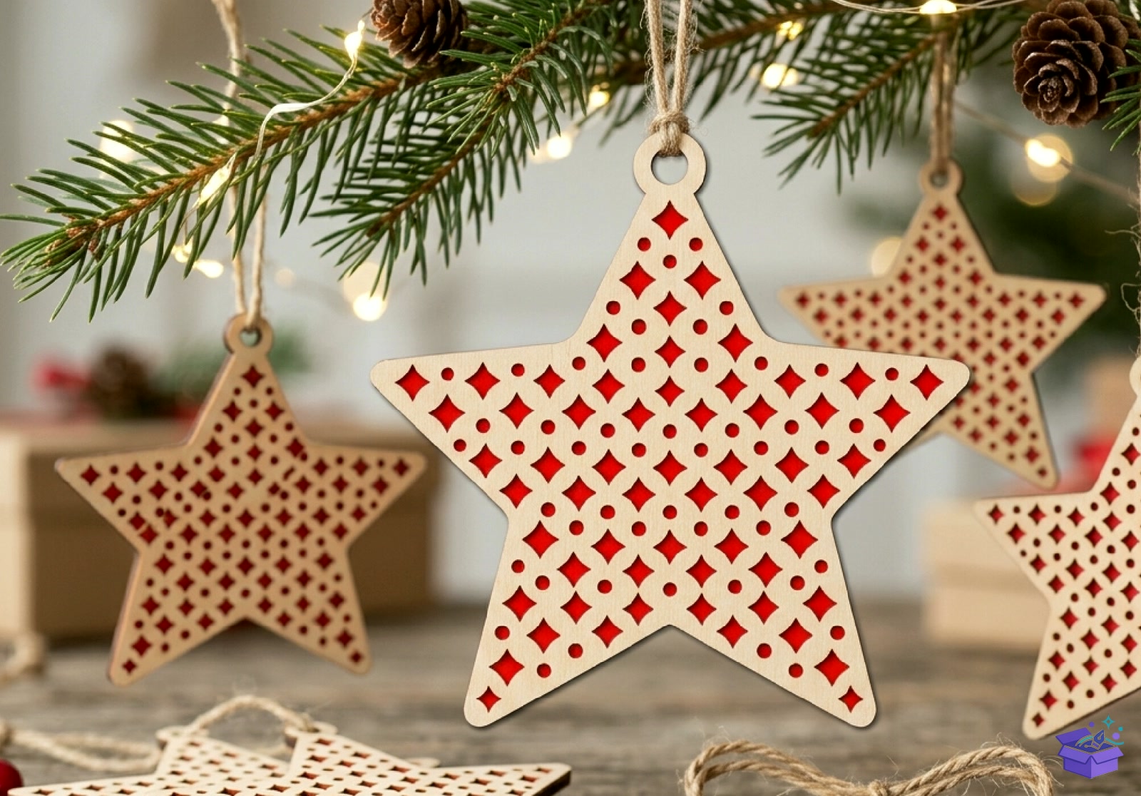 Geometric Ahşap Yılbaşı Star SVG - Tasarım Çizim Dosyası (SVG, DXF, EPS, PNG) önizleme 2
