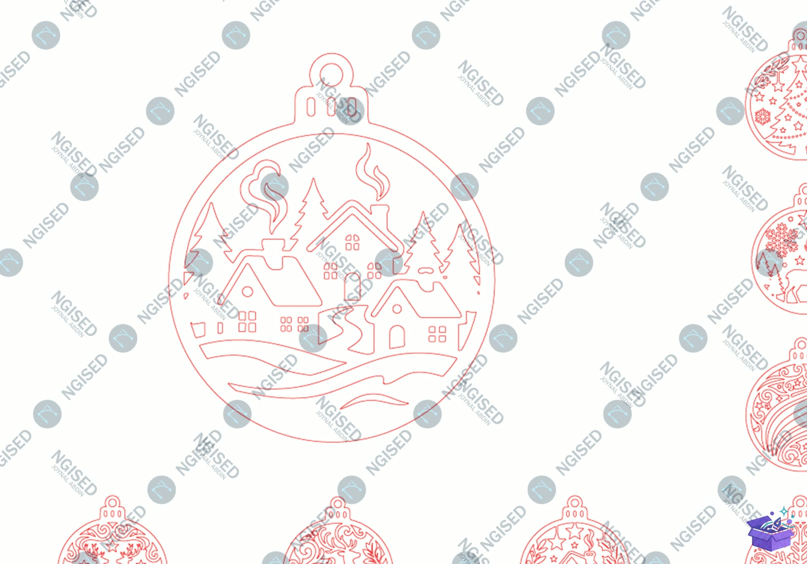 Yılbaşı Ball Süs Lazer Kesim - Tasarım Çizim Dosyası (SVG, DXF, EPS, PNG) önizleme 3