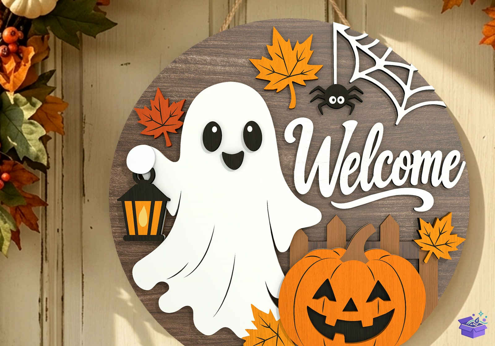 Cadılar Bayramı Ghost Welcome Door Tabela Levha - Tasarım Çizim Dosyası (SVG, DXF, EPS, PNG) önizleme 2