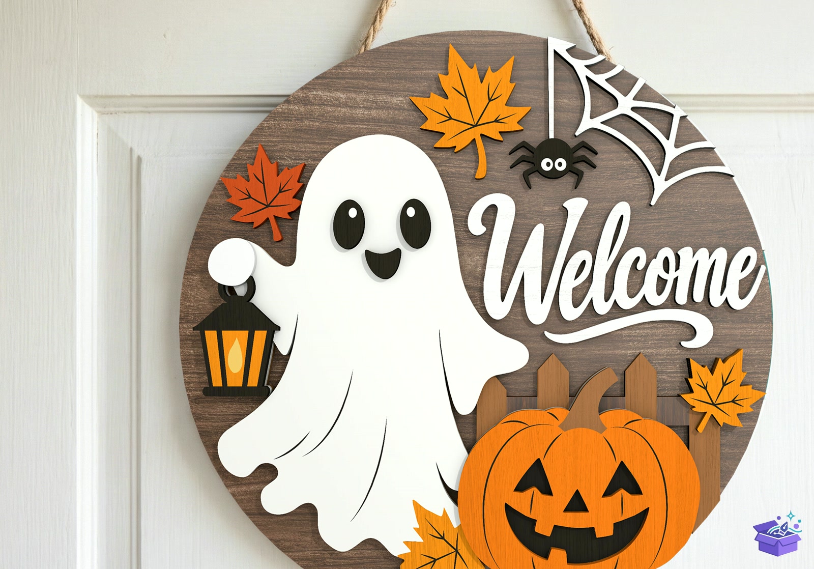 Cadılar Bayramı Ghost Welcome Door Tabela Levha - Tasarım Çizim Dosyası (SVG, DXF, EPS, PNG) önizleme 3