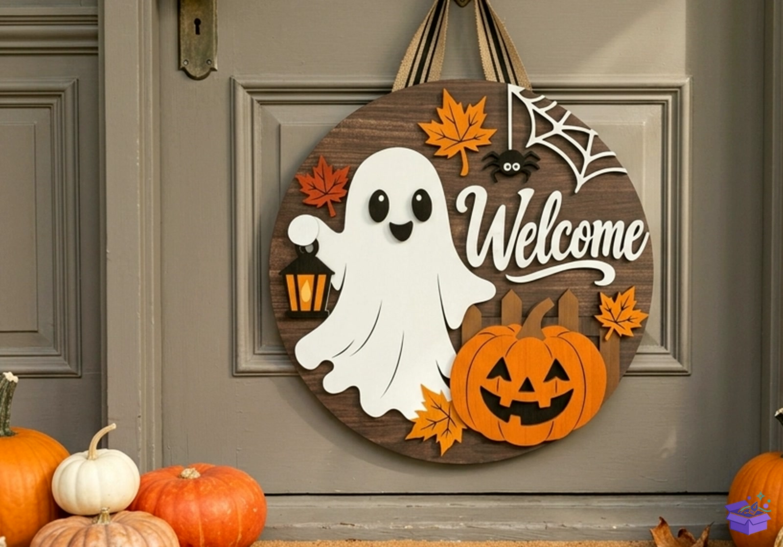 Cadılar Bayramı Ghost Welcome Door Tabela Levha - Tasarım Çizim Dosyası (SVG, DXF, EPS, PNG) önizleme 4
