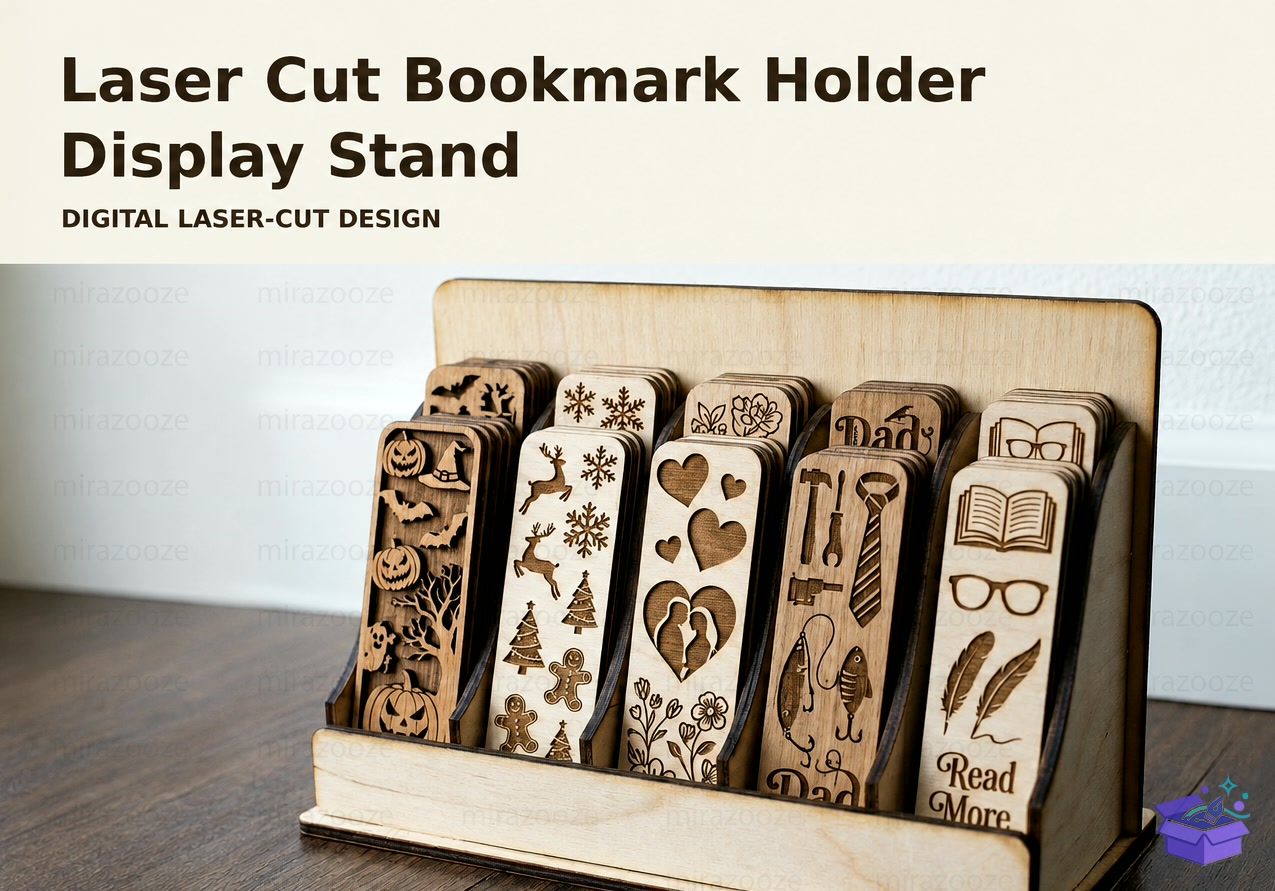 Lazer Kesim Kitap Ayracı Display Stand SVG - Tasarım Çizim Dosyası (SVG, DXF, EPS, PNG) önizleme 2