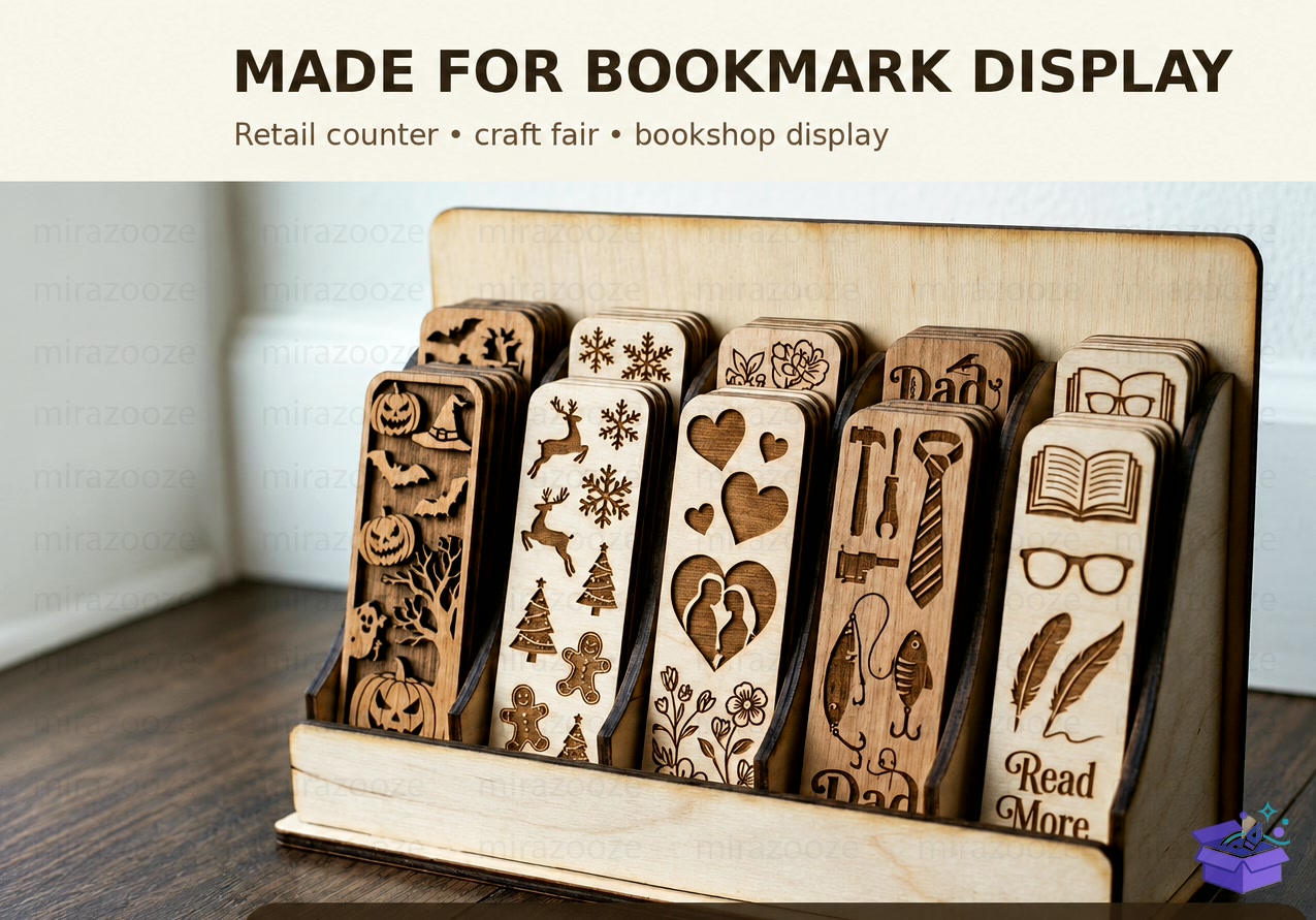 Lazer Kesim Kitap Ayracı Display Stand SVG - Tasarım Çizim Dosyası (SVG, DXF, EPS, PNG) önizleme 3