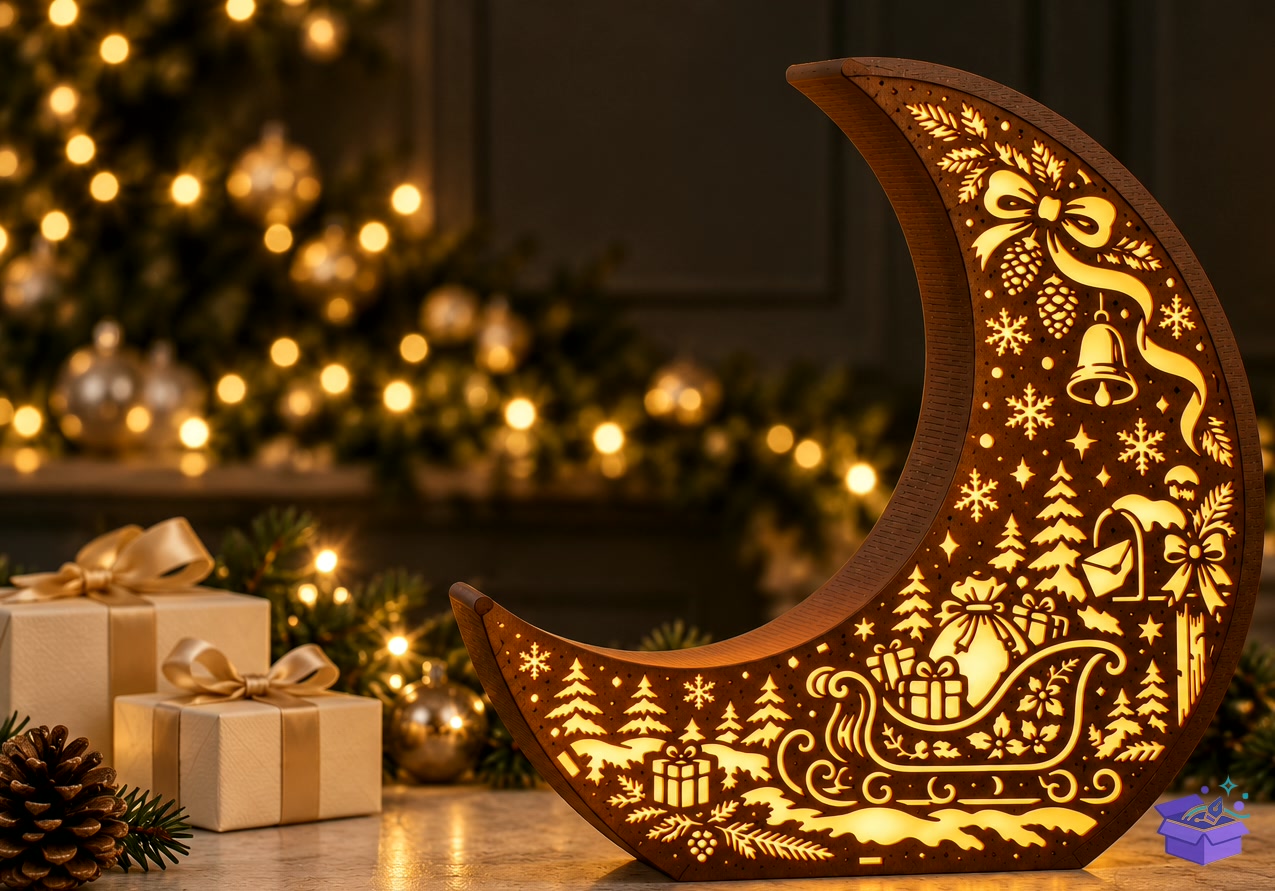 Yılbaşı Express Moon Fener Train And Sleigh Lazer Kesim Design - Tasarım Çizim Dosyası (SVG, DXF, EPS, PNG) önizleme 2
