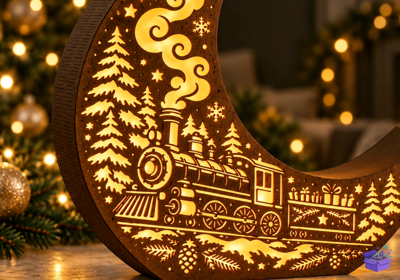 Yılbaşı Express Moon Fener Train And Sleigh Lazer Kesim Design - Tasarım Çizim Dosyası (SVG, DXF, EPS, PNG) önizleme 3