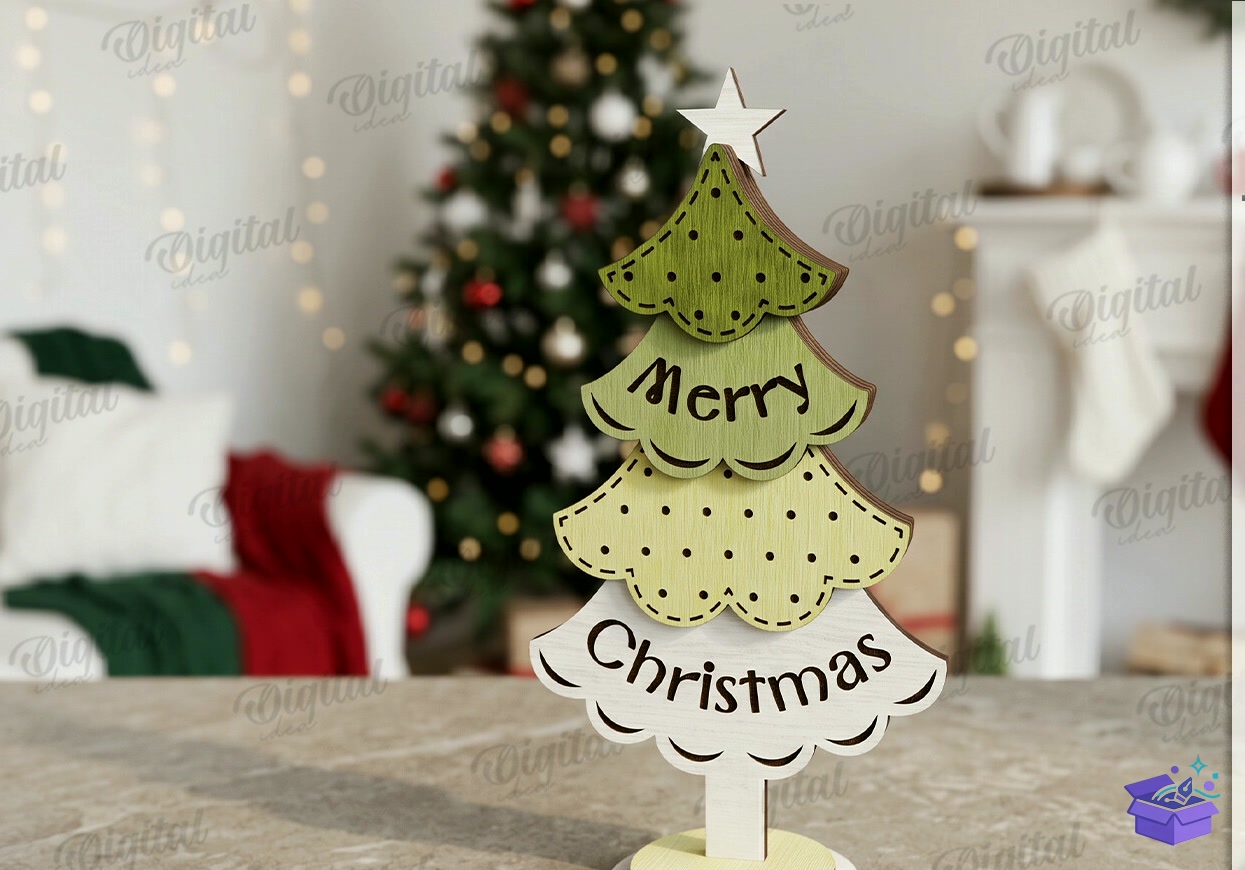 Standing Yılbaşı Trees Laser - Tasarım Çizim Dosyası (SVG, DXF, EPS, PNG) önizleme 2