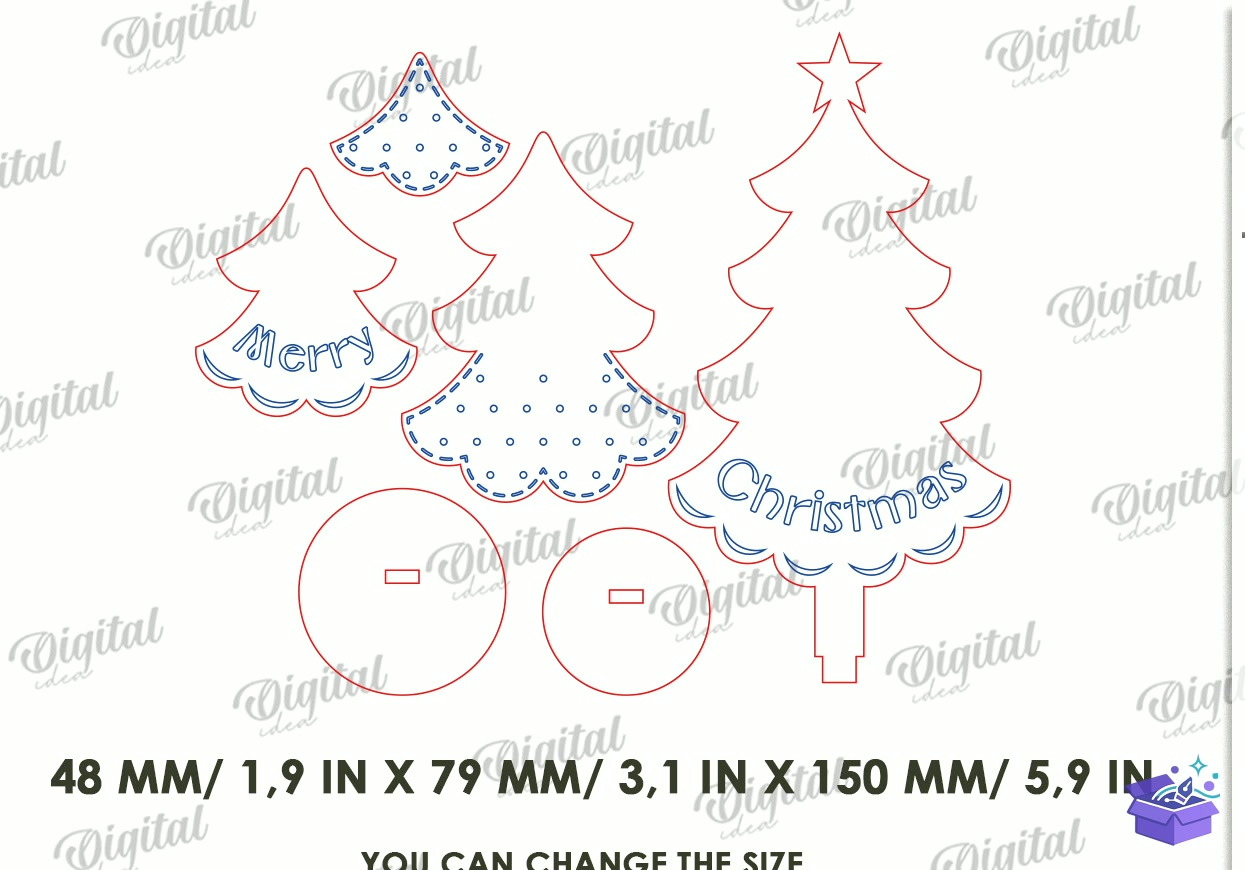 Standing Yılbaşı Trees Laser - Tasarım Çizim Dosyası (SVG, DXF, EPS, PNG) önizleme 3