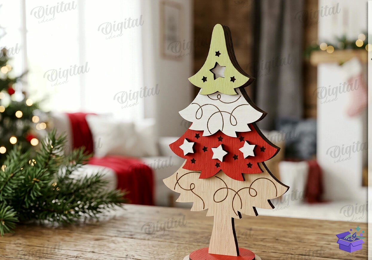 Standing Yılbaşı Trees Laser - Tasarım Çizim Dosyası (SVG, DXF, EPS, PNG) önizleme 6