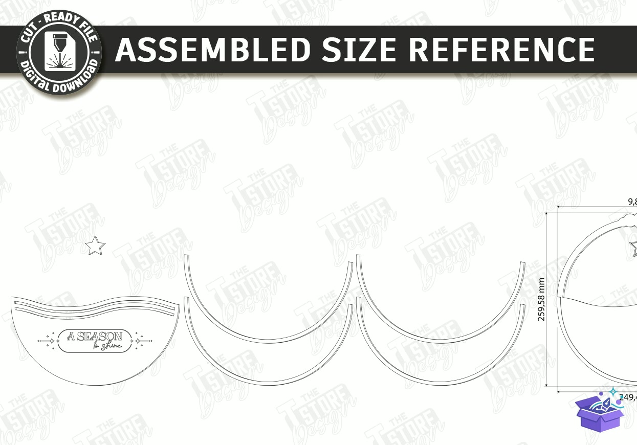 Yılbaşı Duvar Dekoru Lazer Kesim Xmas - Tasarım Çizim Dosyası (SVG, DXF, EPS, PNG) önizleme 2