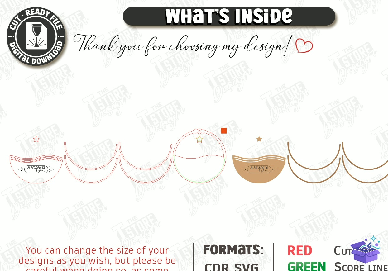 Yılbaşı Duvar Dekoru Lazer Kesim Xmas - Tasarım Çizim Dosyası (SVG, DXF, EPS, PNG) önizleme 3