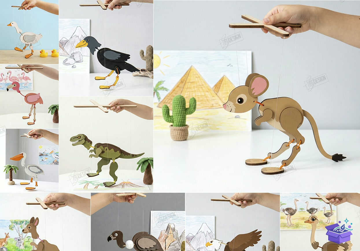 String Marionette Puppet Laser - Tasarım Çizim Dosyası (SVG, DXF, EPS, PNG) - Lazer Kesim Dosyaları İndir (STL, 3MF, DXF)