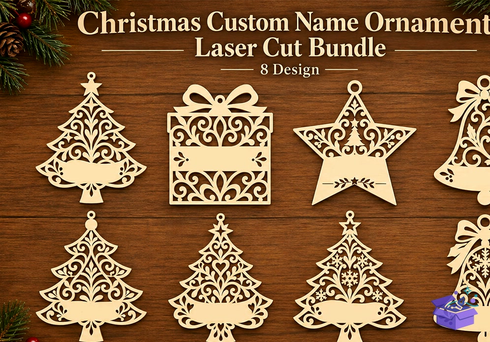 Yılbaşı Custom Name Süs Lazer Kesim - Tasarım Çizim Dosyası (SVG, DXF, EPS, PNG) önizleme 2