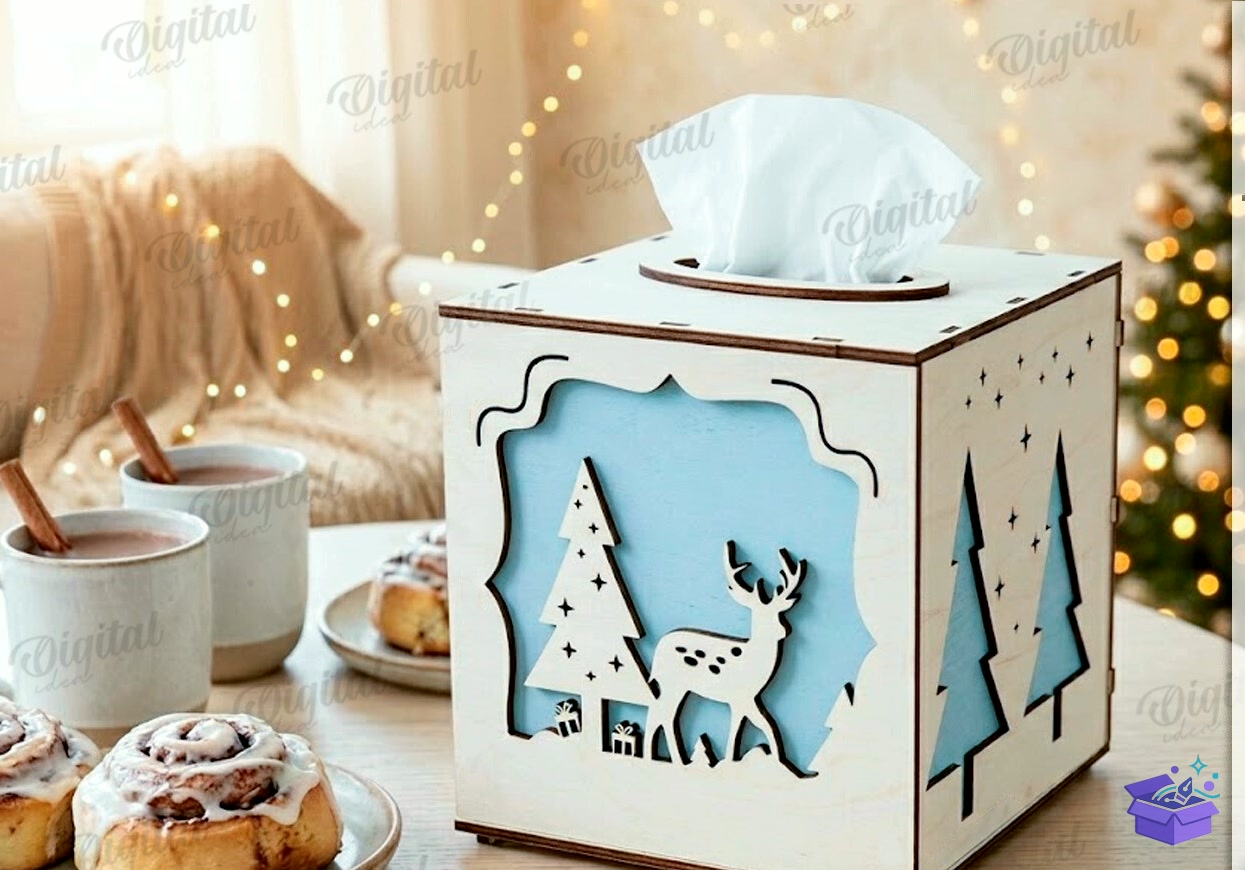 Yılbaşı Tissue Paper Kutu - Tasarım Çizim Dosyası (SVG, DXF, EPS, PNG) önizleme 3