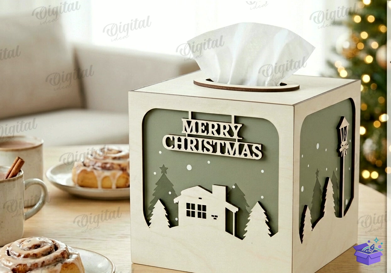 Yılbaşı Tissue Paper Kutu - Tasarım Çizim Dosyası (SVG, DXF, EPS, PNG) önizleme 4