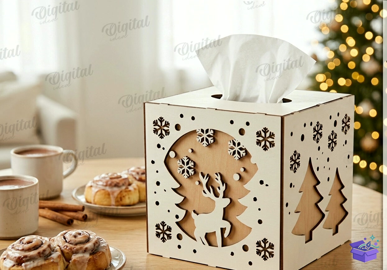 Yılbaşı Tissue Paper Kutu - Tasarım Çizim Dosyası (SVG, DXF, EPS, PNG) önizleme 5
