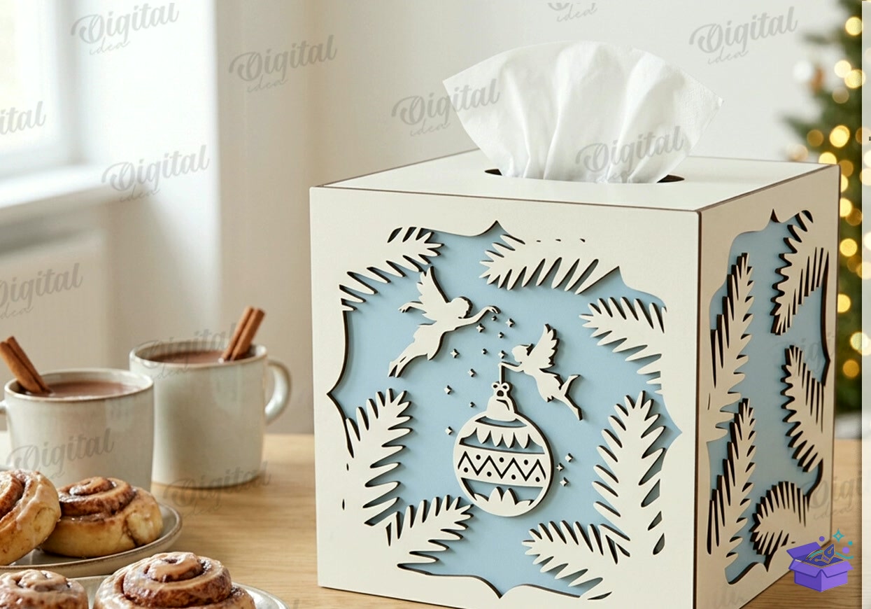 Yılbaşı Tissue Paper Kutu - Tasarım Çizim Dosyası (SVG, DXF, EPS, PNG) önizleme 6