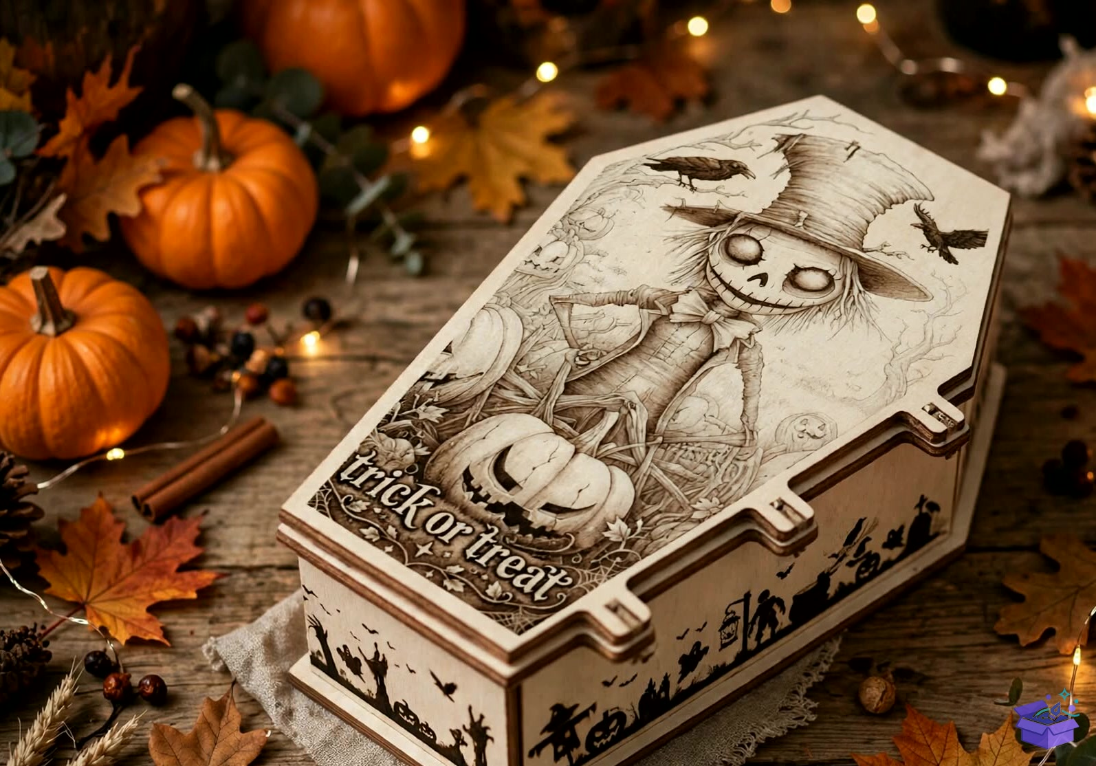 Cadılar Bayramı Coffin Candy Kutu - Tasarım Çizim Dosyası (SVG, DXF, EPS, PNG) önizleme 2