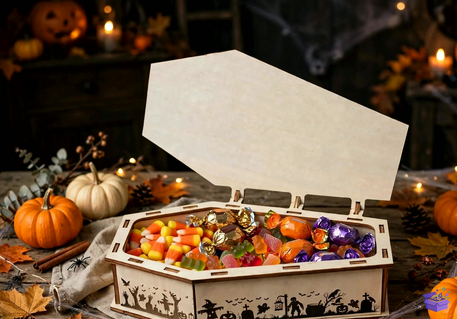 Cadılar Bayramı Coffin Candy Kutu - Tasarım Çizim Dosyası (SVG, DXF, EPS, PNG) önizleme 3