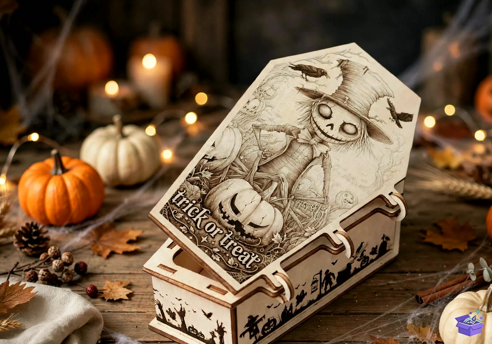 Cadılar Bayramı Coffin Candy Kutu - Tasarım Çizim Dosyası (SVG, DXF, EPS, PNG) önizleme 4