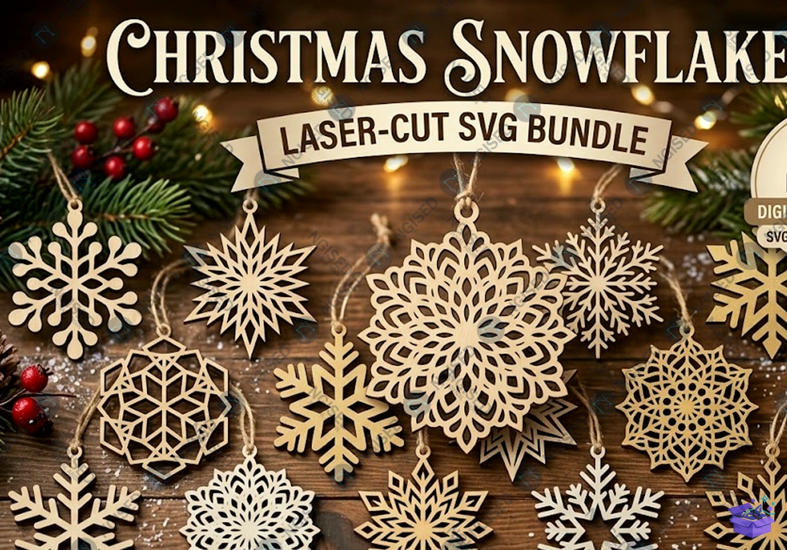 Yılbaşı Snowflake Lazer Kesim SVG - Tasarım Çizim Dosyası (SVG, DXF, EPS, PNG) önizleme 4