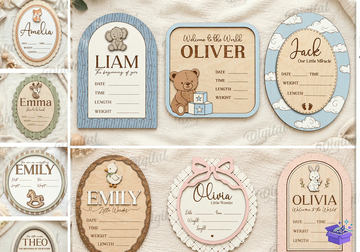 Baby Birth Announcement Tabela Levha - Tasarım Çizim Dosyası (SVG, DXF, EPS, PNG) - Lazer Kesim Dosyaları İndir (STL, 3MF, DXF)