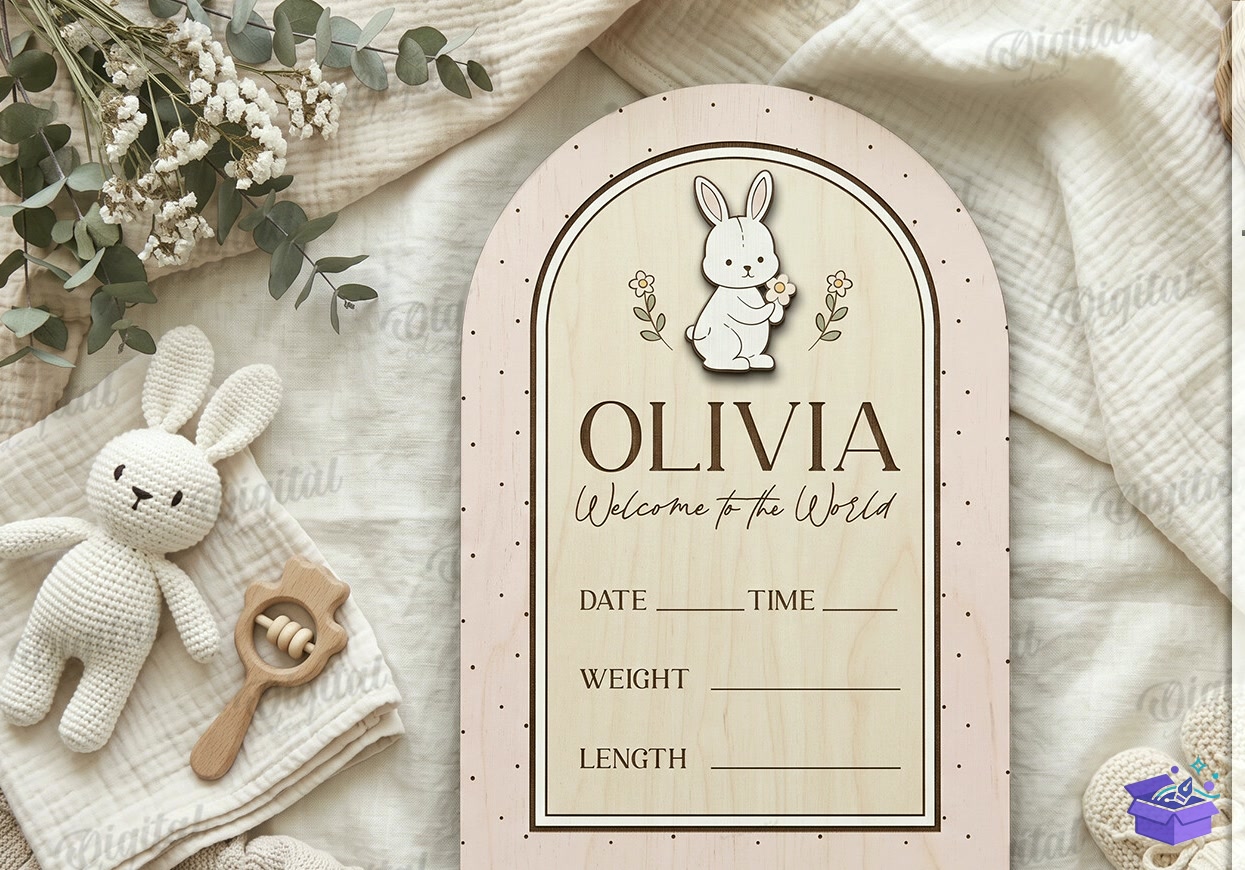 Baby Birth Announcement Tabela Levha - Tasarım Çizim Dosyası (SVG, DXF, EPS, PNG) önizleme 2
