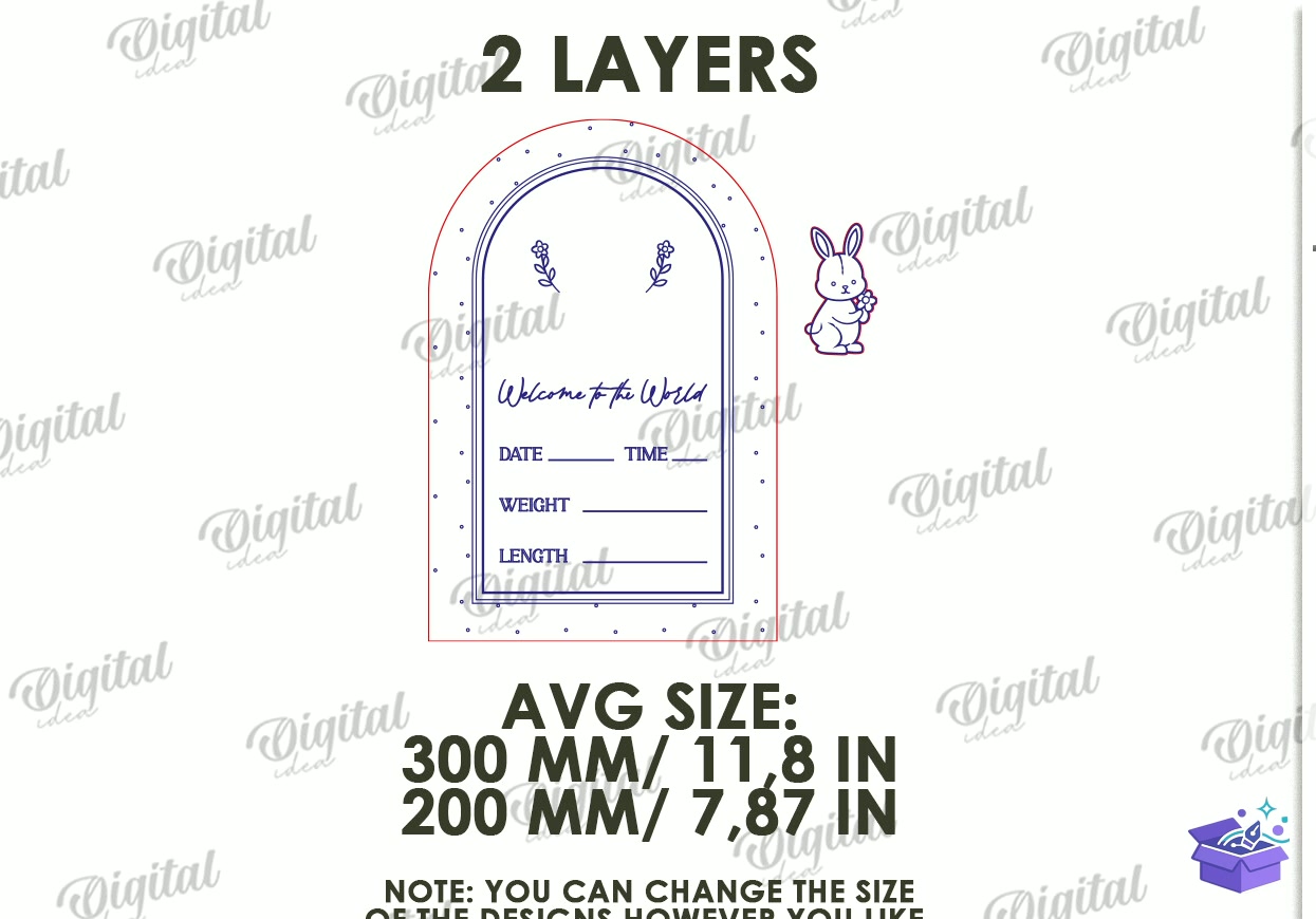Baby Birth Announcement Tabela Levha - Tasarım Çizim Dosyası (SVG, DXF, EPS, PNG) önizleme 3