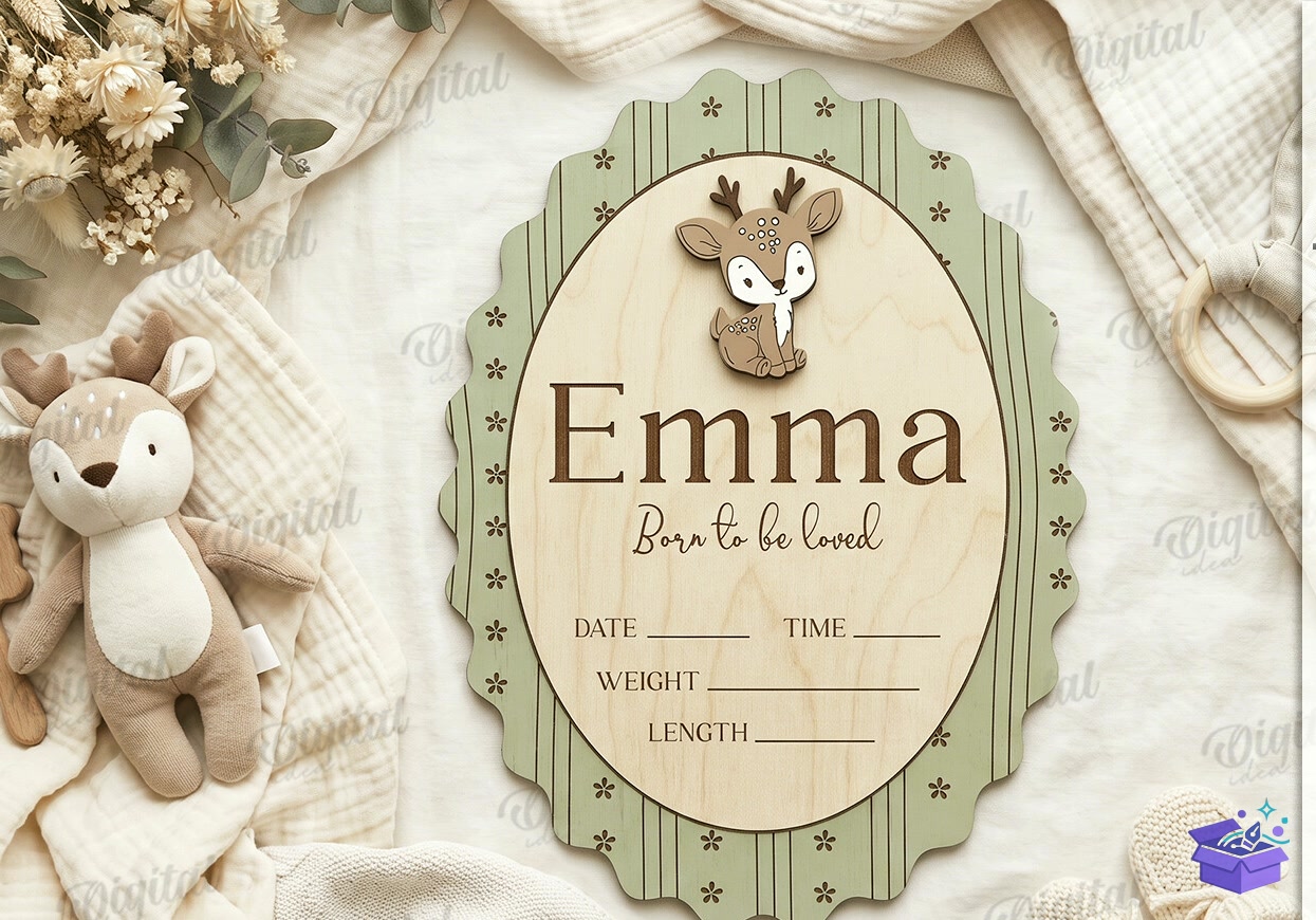 Baby Birth Announcement Tabela Levha - Tasarım Çizim Dosyası (SVG, DXF, EPS, PNG) önizleme 4
