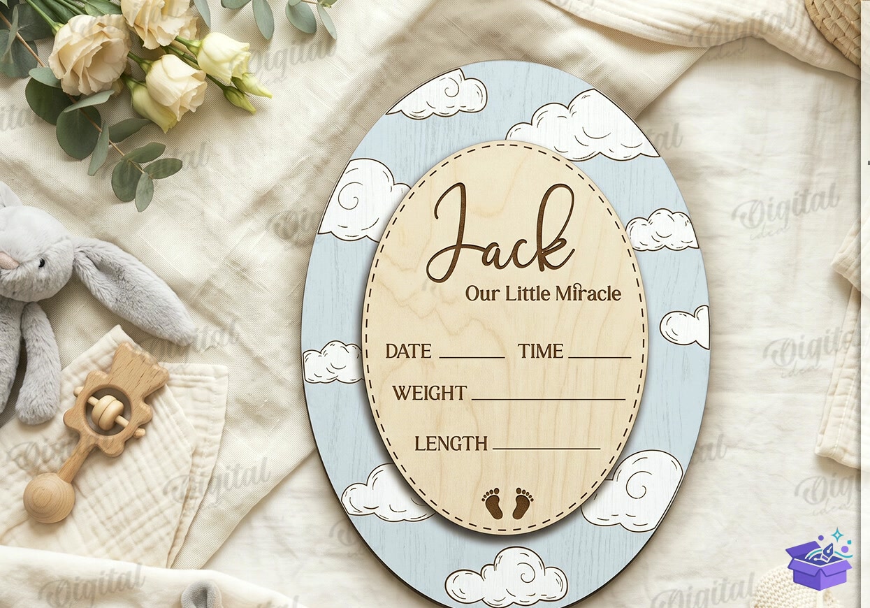 Baby Birth Announcement Tabela Levha - Tasarım Çizim Dosyası (SVG, DXF, EPS, PNG) önizleme 6