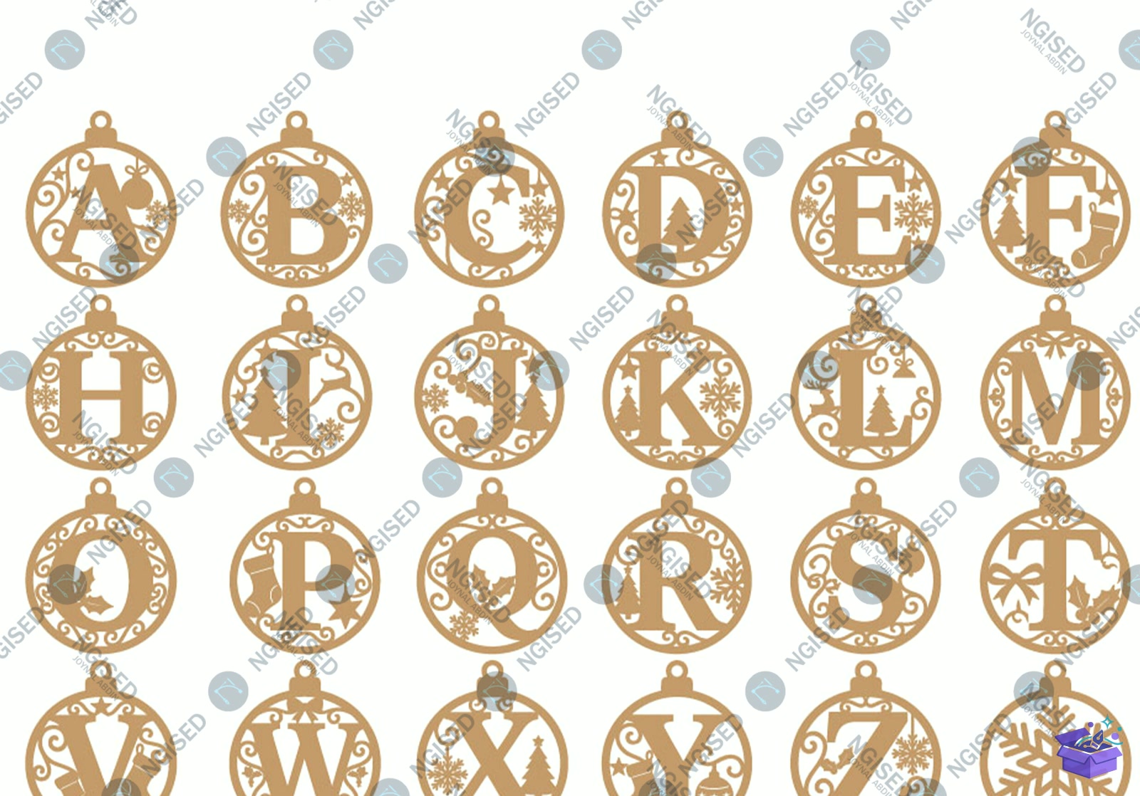 Yılbaşı Alphabet Süs SVG - Tasarım Çizim Dosyası (SVG, DXF, EPS, PNG) önizleme 2