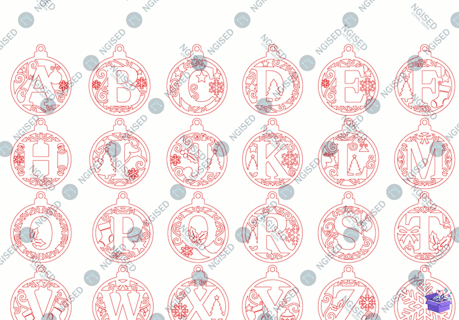 Yılbaşı Alphabet Süs SVG - Tasarım Çizim Dosyası (SVG, DXF, EPS, PNG) önizleme 3