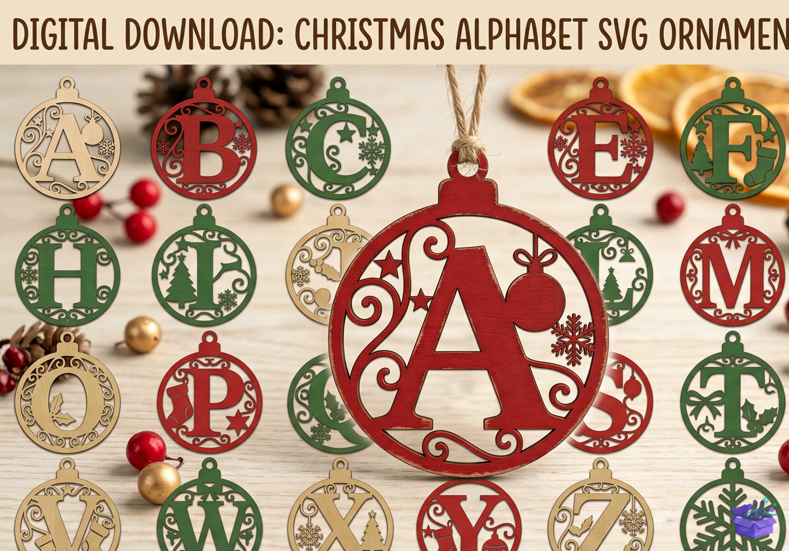 Yılbaşı Alphabet Süs SVG - Tasarım Çizim Dosyası (SVG, DXF, EPS, PNG) önizleme 4