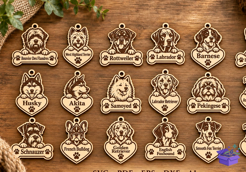 Köpek Anahtarlık Lazer Kesim - Tasarım Çizim Dosyası (SVG, DXF, EPS, PNG) önizleme 4