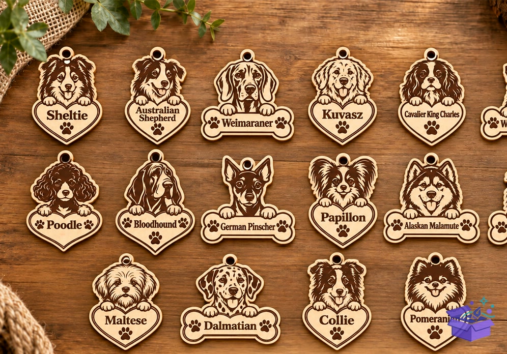 Köpek Anahtarlık Lazer Kesim - Tasarım Çizim Dosyası (SVG, DXF, EPS, PNG) önizleme 6