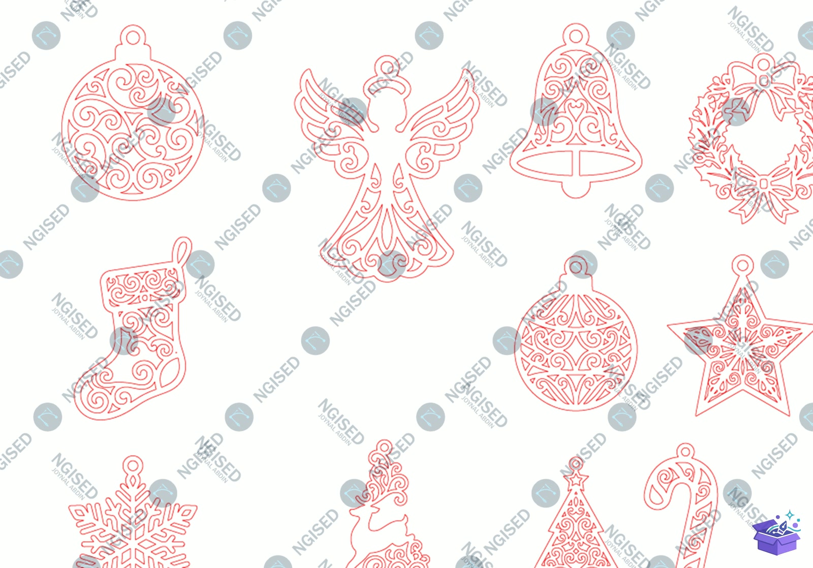 Yılbaşı Ağaç Süsü Lazer Kesim SVG - Tasarım Çizim Dosyası (SVG, DXF, EPS, PNG) önizleme 3