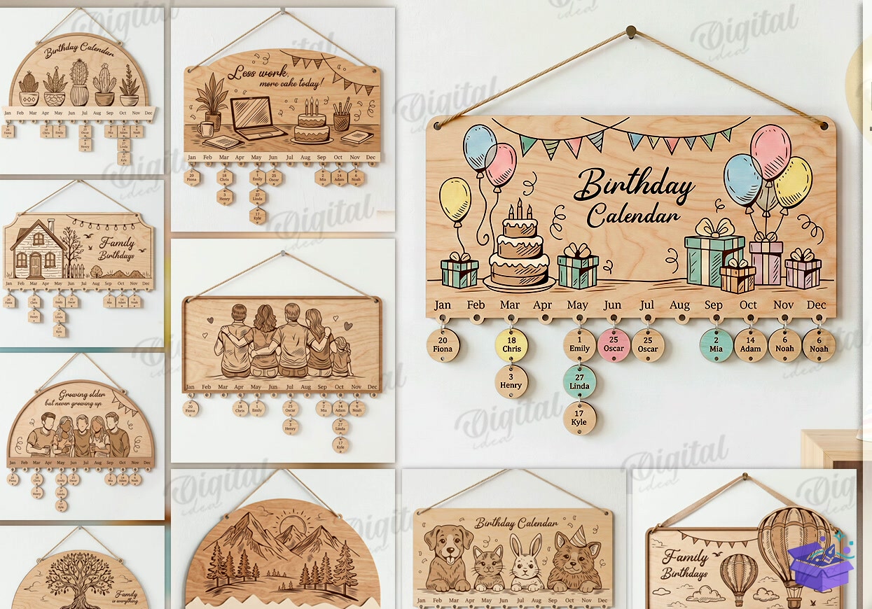 Family Doğum Günü Calendars Laser - Tasarım Çizim Dosyası (SVG, DXF, EPS, PNG) - Lazer Kesim Dosyaları İndir (STL, 3MF, DXF)