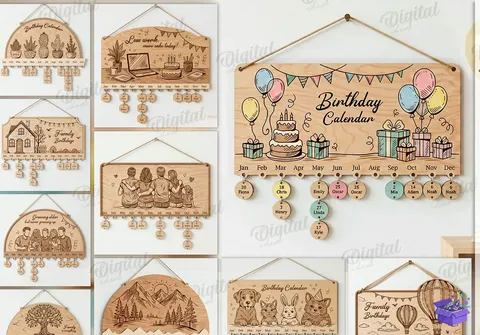 Family Doğum Günü Calendars Laser - Tasarım Çizim Dosyası (SVG, DXF, EPS, PNG) - Lazer Kesim Dosyaları İndir (STL, 3MF, DXF)