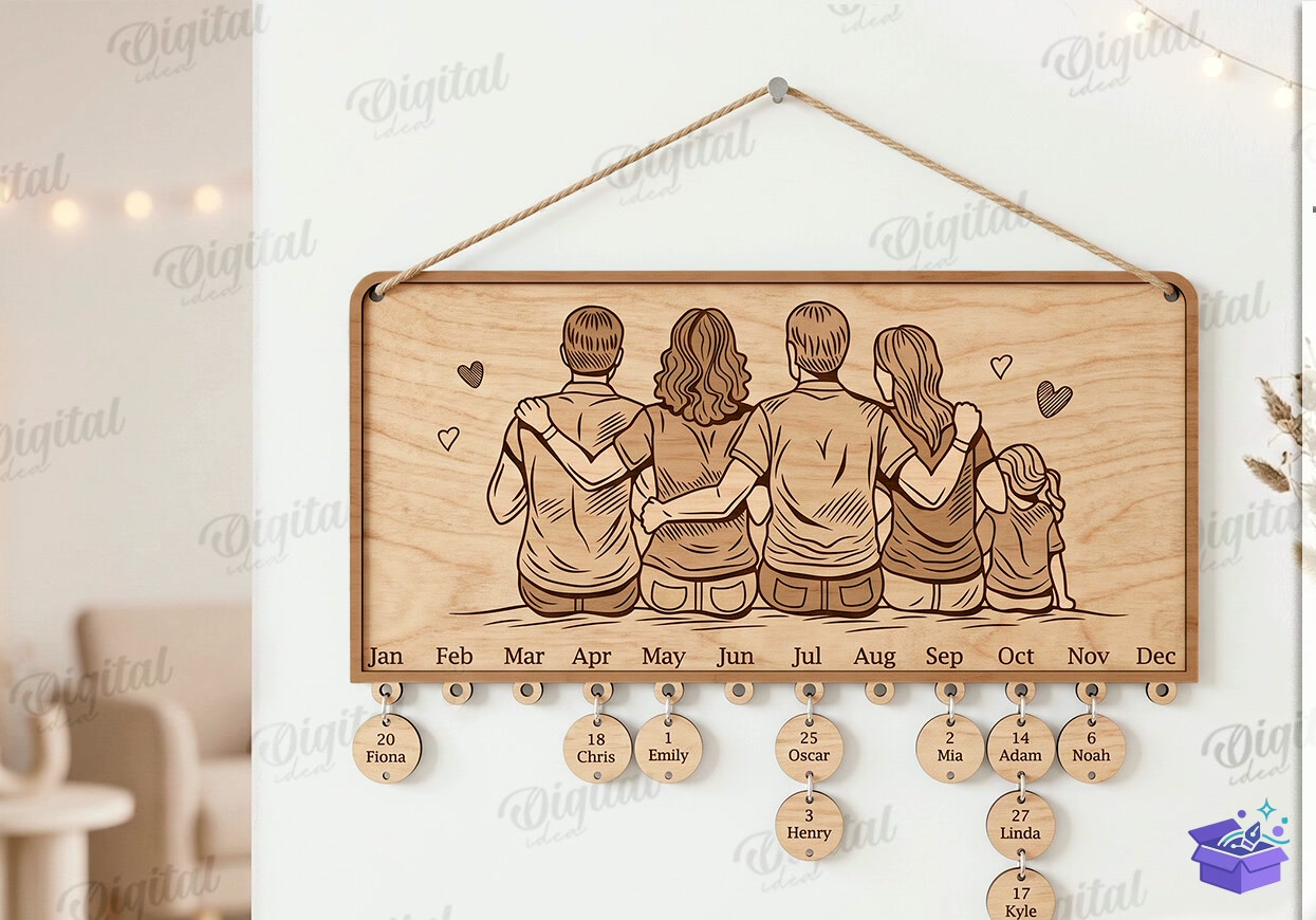 Family Doğum Günü Calendars Laser - Tasarım Çizim Dosyası (SVG, DXF, EPS, PNG) önizleme 2