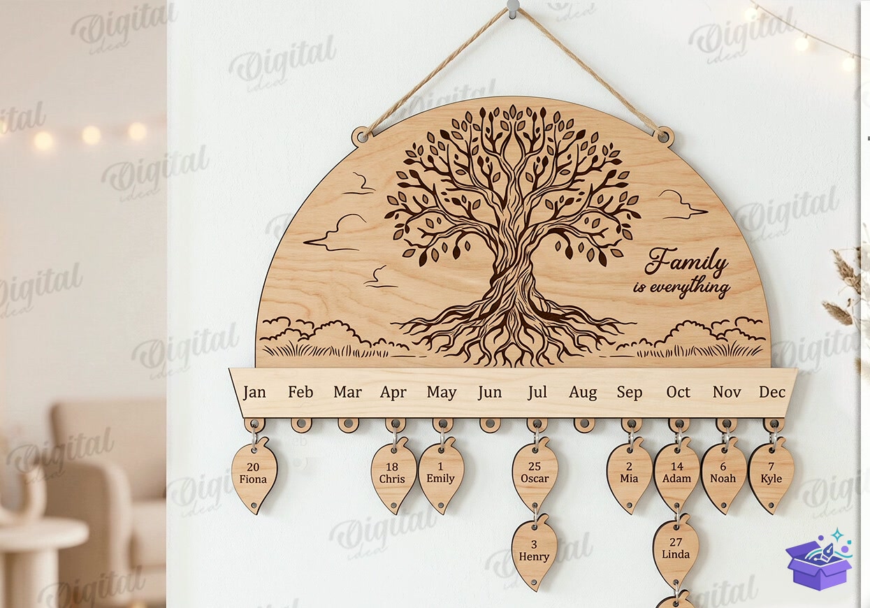Family Doğum Günü Calendars Laser - Tasarım Çizim Dosyası (SVG, DXF, EPS, PNG) önizleme 4