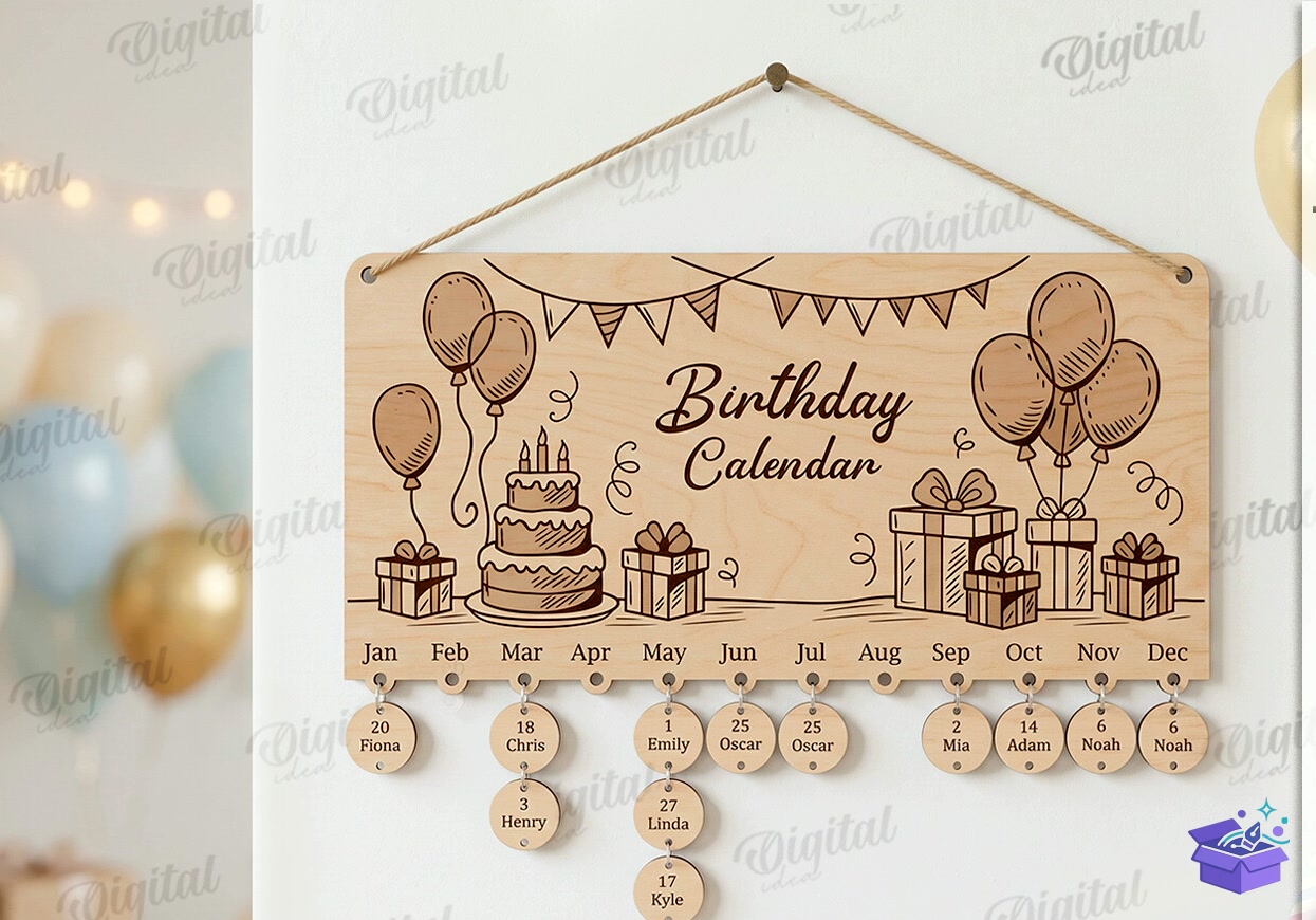 Family Doğum Günü Calendars Laser - Tasarım Çizim Dosyası (SVG, DXF, EPS, PNG) önizleme 6