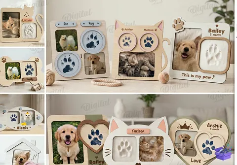 Pet Paw Print Photo Çerçeve Laser - Tasarım Çizim Dosyası (SVG, DXF, EPS, PNG) - Lazer Kesim Dosyaları İndir (STL, 3MF, DXF)