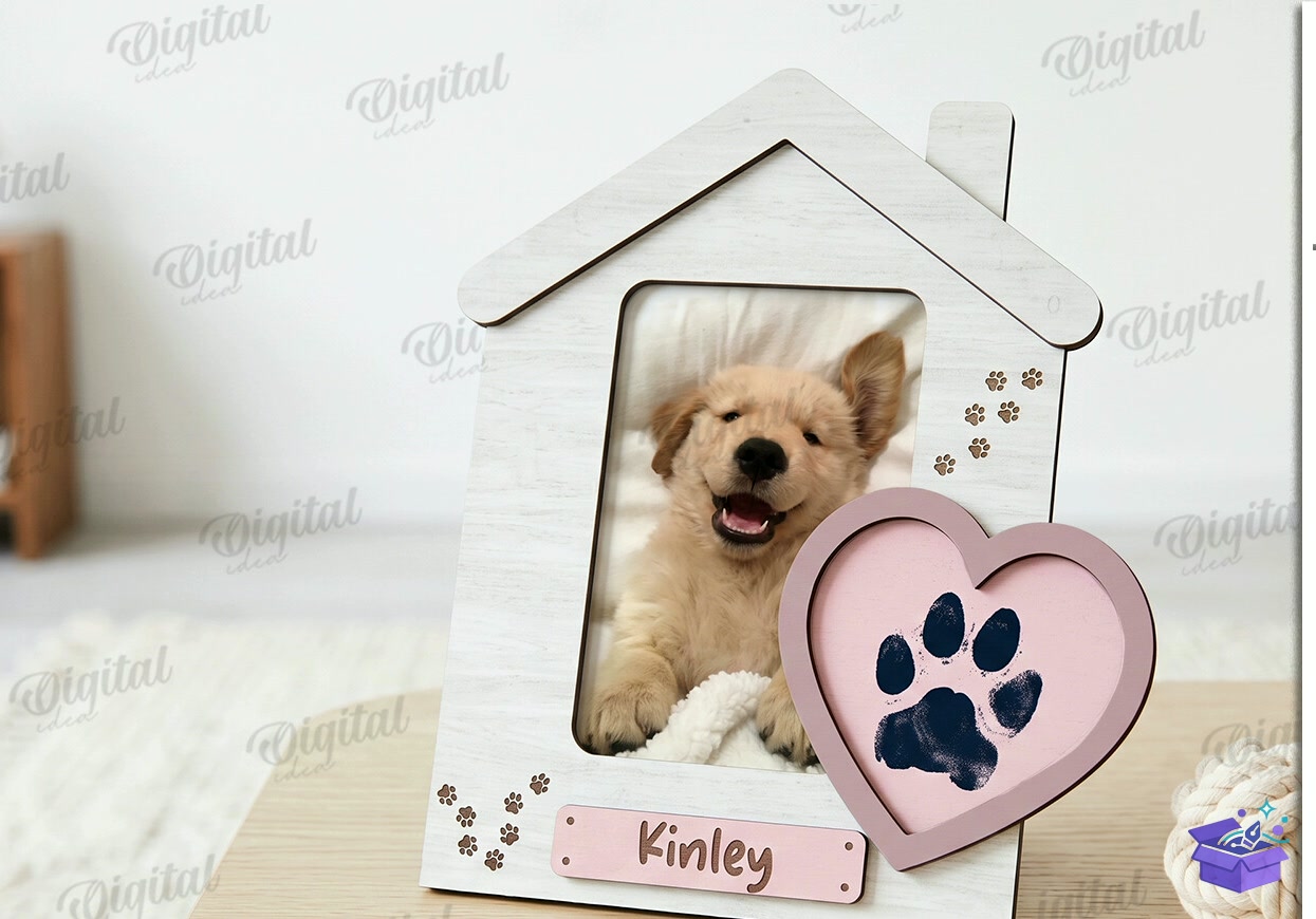 Pet Paw Print Photo Çerçeve Laser - Tasarım Çizim Dosyası (SVG, DXF, EPS, PNG) önizleme 5